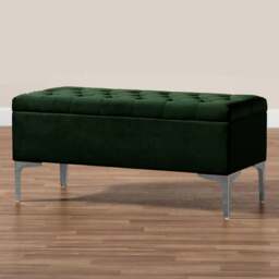 Modena Storage Ottoman Bench, Ottoman Footstool with Legs, 137cm Plush Velvet Upholstered End of Bed Bench, Forest Green