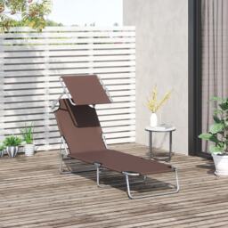 Outsunny Garden Folding Chair Sun Lounger Bed Outdoor Recliner Seat w/ Sunshade Brown