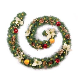 Best Artificial 12ft/360cm Copper Bronze Decorated Christmas Garland With Gold Dusted Acorns and 100 Warm White Battery LED's