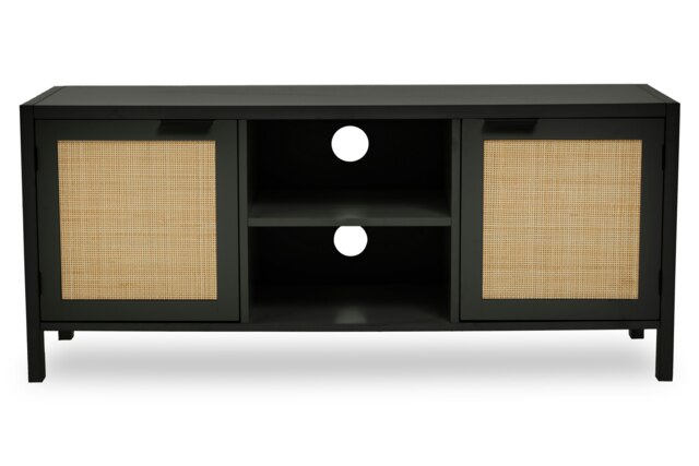 Orsina Contemporary Black Wood Media Unit, Durable MDF Constructed Modern TV Cabinet, Functional Media Unit