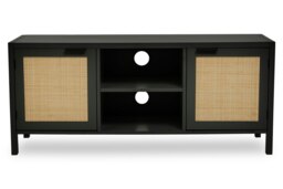 Orsina Contemporary Black Wood Media Unit, Durable MDF Constructed Modern TV Cabinet, Functional Media Unit