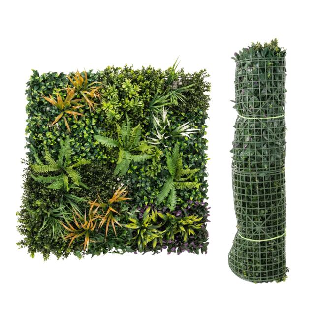 Outsunny Grass Wall Panels, Greenery Backdrop Panels, Green Green Green, Yellowish-brown, Purple, White 100 x 100 cm