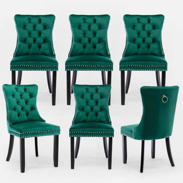 Romsey Set of 6 Modern Velvet Dining Chair with Chrome Knocker