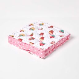 Homescapes Cotton Cup Cakes Floor Cushion - 50 x 50 cm Pink 50 x 50 cm