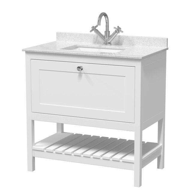 Traditional Furniture Floor Standing 1 Drawer Vanity & 1 Tap Hole Marble Worktop & Basin, 800mm, Pure White Multi