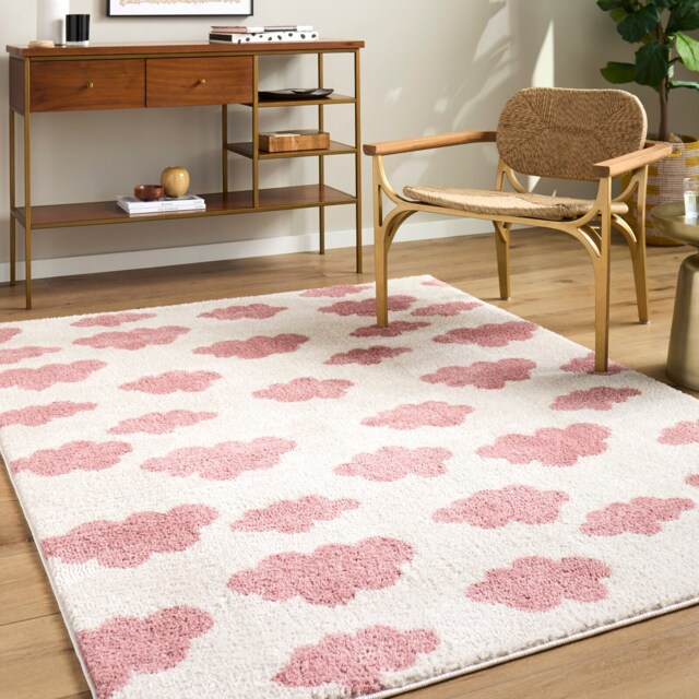 LIVABLISS Fossay Shaggy-Washable Modern High Pile Rug 200 x 275 cm Ivory Pink