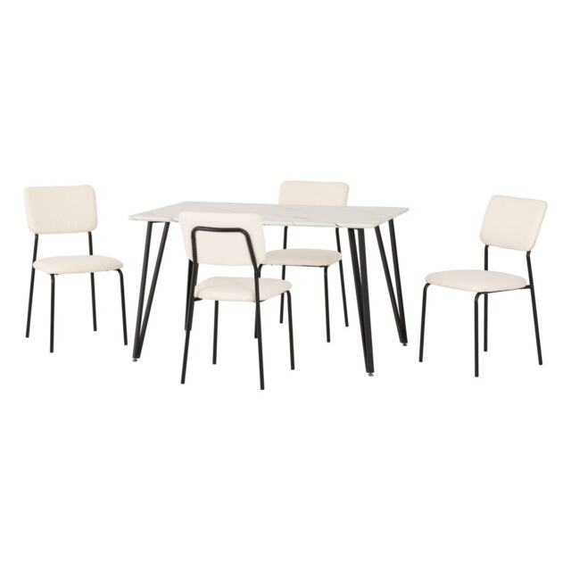 Marlow & Sheldon Indoor Dining Set with 4 Chairs - White Marble - Ivory Boucle Fabric Cream White Marble/Ivory Boucle 5