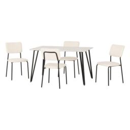 Marlow & Sheldon Indoor Dining Set with 4 Chairs - White Marble - Ivory Boucle Fabric Cream White Marble/Ivory Boucle 5