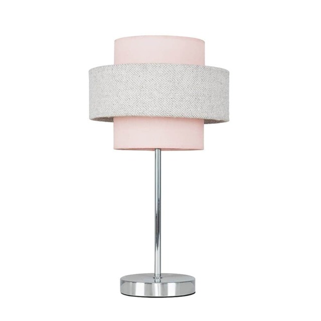 ValueLights Weaver Pair Chrome Touch Table Lamps Pink Grey Shades and Bulbs