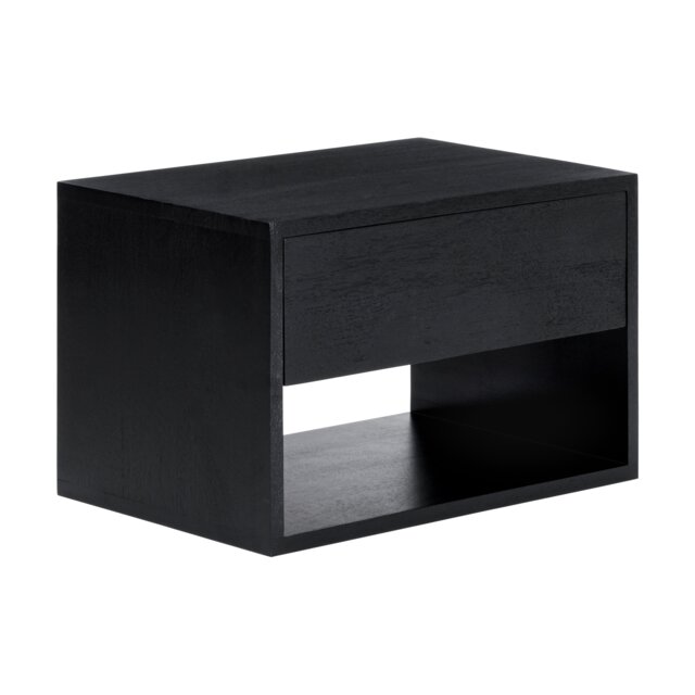 MH London Idris Modern Floating Bedside Table, Solid Wood Wall Mounted Nightstand with Drawer and Shelf