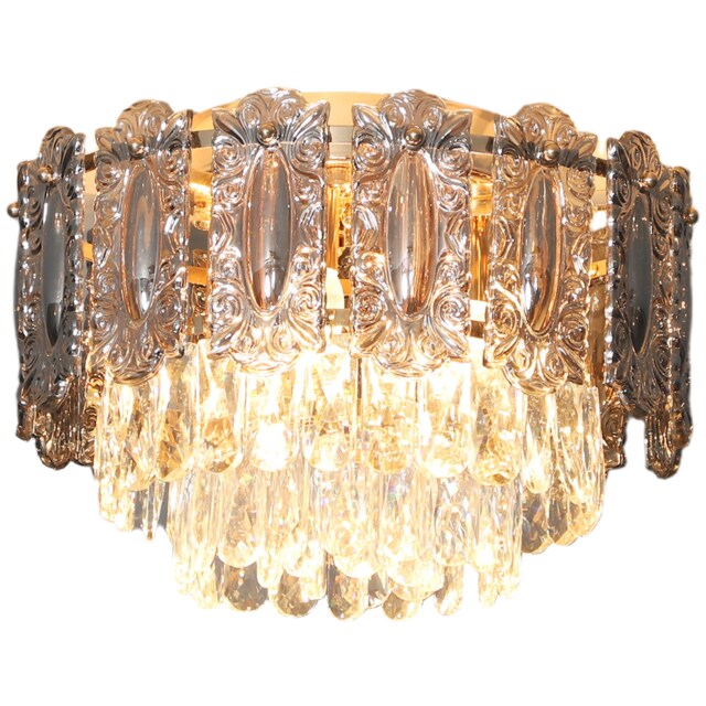 HOMCOM Vintage Ceiling Light with Dual Crystal and Smoke Glass Shade, Gold Gold
