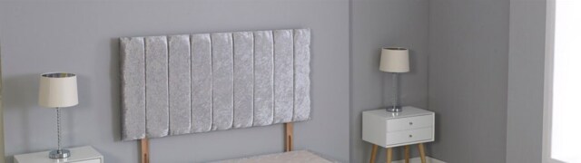 "Silver Crushed Velvet 9 Panel Headboard Silver 6FT Superking 26""inch Headboard"