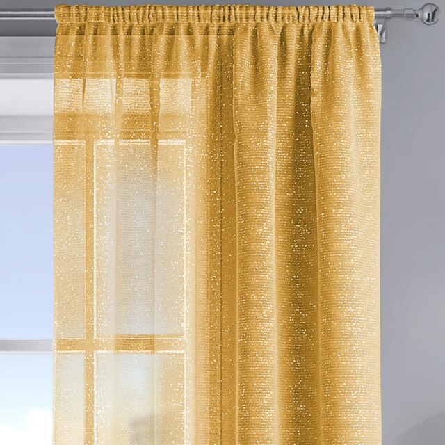 Velosso Alessandria Sparkle Slot Top Voile Panel - 137cm x 122cm Yellow Ochre