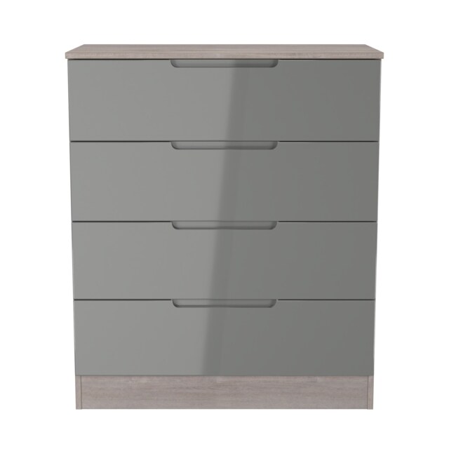 Lucca 4 Drawer Chest of Drawers in Grey Gloss & Grey Oak (Ready Assembled) Grey Grey Gloss & Grey Oak