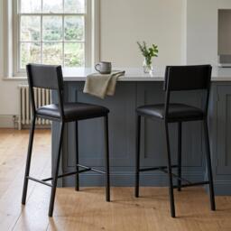 Set of 2 Bar Stools Faux Leather Counter Height Bar Chairs with Sturdy Metal Legs (W)40cm (D)40cm (H)93cm - Black