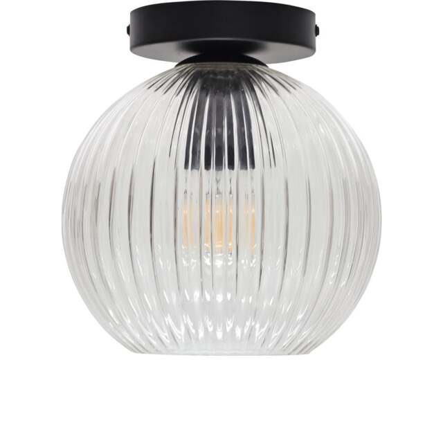 Betchley - Clear Ribbed Glass Globe Black Ceiling Light Fitting