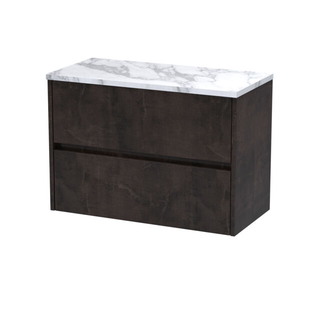Balterley Chartley Contemporary 2 Drawer Wall Hung Vanity Unit with Laminate Worktop, Metallic Slate, 800mm