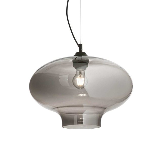 Bistro 1 Light Dome Ceiling Pendant Black, Smokey Grey, Glass Round, E27