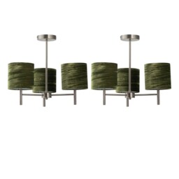 Set of 2 Brea - Antique Brass Light Fittings with Green Velvet Shades Yellow Green 2