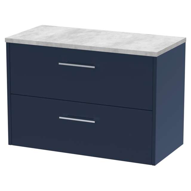 Balterley Winshill Contemporary 2 Drawer Wall Hung Vanity Unit with Laminate Worktop, Woodgrain Dark Grey, 800mm