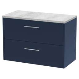 Balterley Winshill Contemporary 2 Drawer Wall Hung Vanity Unit with Laminate Worktop, Woodgrain Dark Grey, 800mm