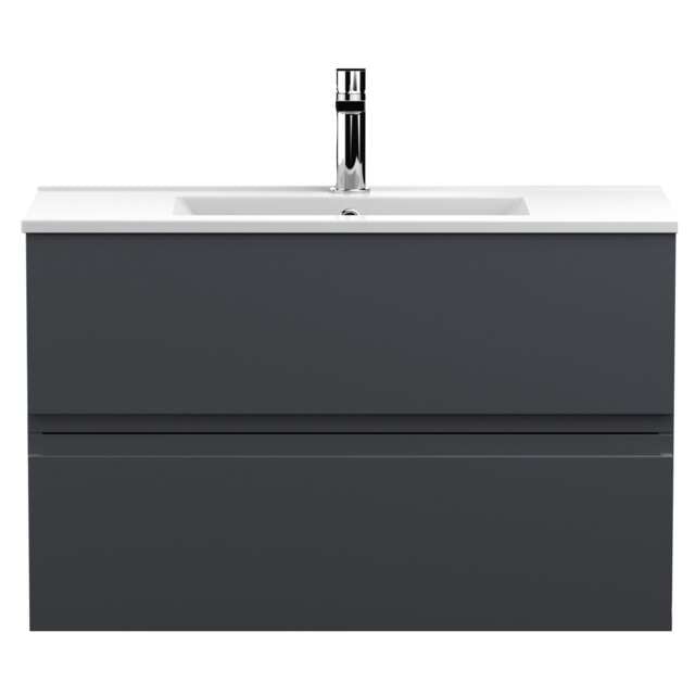 Balterley Mavesyn Contemporary 2 Drawer Wall Hung Vanity Unit with Minimalist Basin, Dark Grey, 800mm