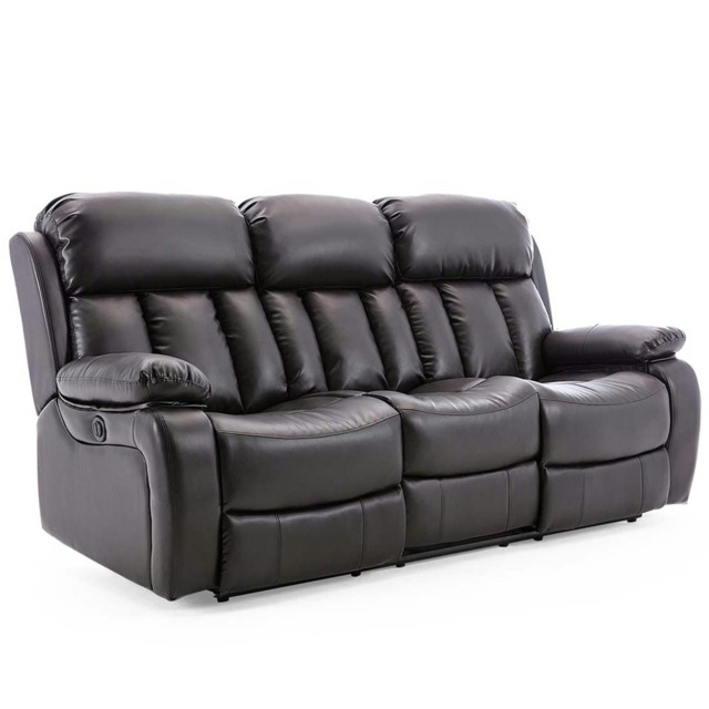Chester 3 Seater Electric High Back Bonded Leather Recliner Sofa (Brown)
