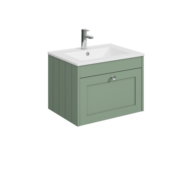 Balterley Wall Hung 1 Drawer Unit with Minimalist Basin 1 Tap Hole Green 431 x 600 x 453mm