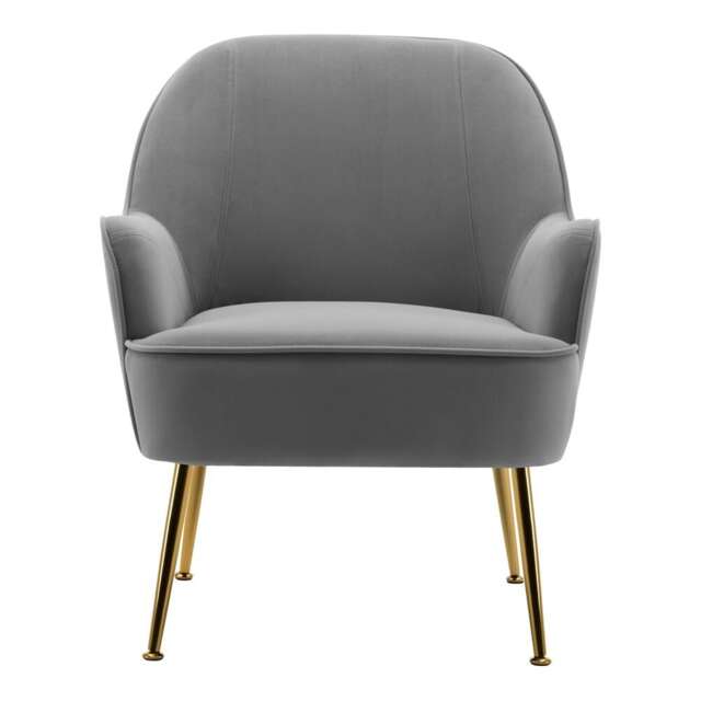 Living and Home Contemporary Upholstered Armchair with Gold-Plated Feet - Grey