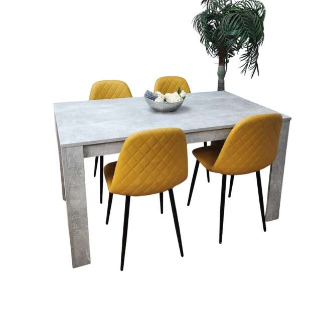 Wooden Rectangle Dining Table Set With 4 Mustard Gem Pattern Chairs - Dining Room Furniture