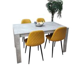 Wooden Rectangle Dining Table Set With 4 Mustard Gem Pattern Chairs - Dining Room Furniture