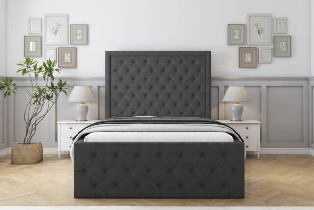 "Sloomy Vienna Graphite Dumfries Bed Frame With Mattress With 50"" Upholstered Headboard 6' Super King"