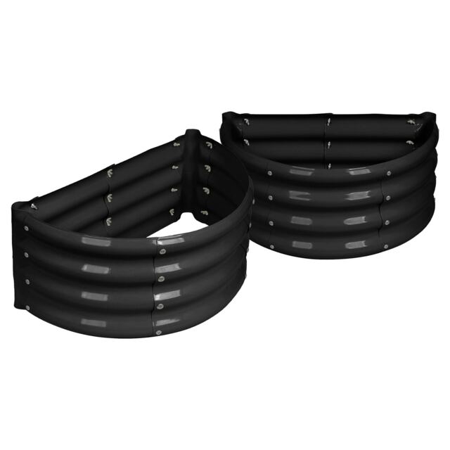 Harbour Housewares Raised Garden Beds - 2x Anthracite Semi-Circle Bottomless Galvanised Steel Metal Planter Box 60 x 30cm