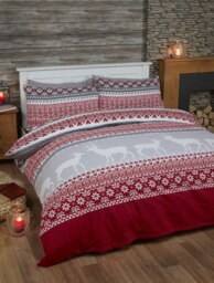 Fairisle Reindeer Pure Cotton Bed Cover Sheet Set Red King 1