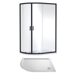 Balterley Left Hand Offset Quadrant Shower Suite with Safety Glass Enclosure & Tray Black Matt Black 2