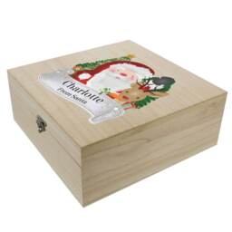 Personalised Colourful Santa Large Wooden Christmas Eve Box Brown