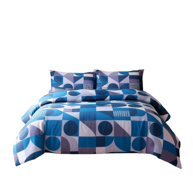 Duvet Cover And Pillowcase Set Red Blue Or Yellow Shape Design Polycotton Bed Linen Blue Blue Super King