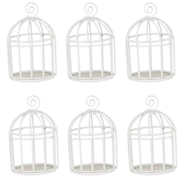 6-Pcs Metal Mesh Bridesmaid Birdcage with Door White 6