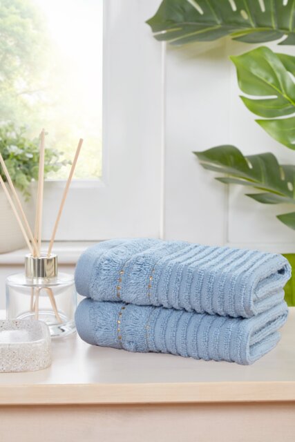 Linear Cotton Premium Luxury Towels Soft and Absorbent (Set Of 2) Blue Face cloth 2