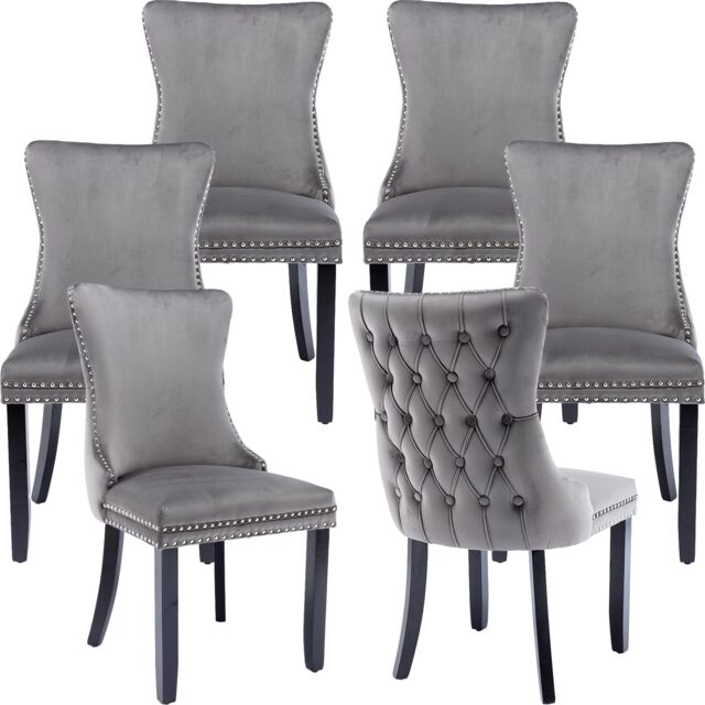 Sierra Lux Set of 6 Modern Velvet Dining Chair with Wooden Legs