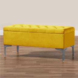 Modena Storage Ottoman Bench, Ottoman Footstool with Legs, 150cm Plush Velvet Upholstered End of Bed Bench, Mustard Gold