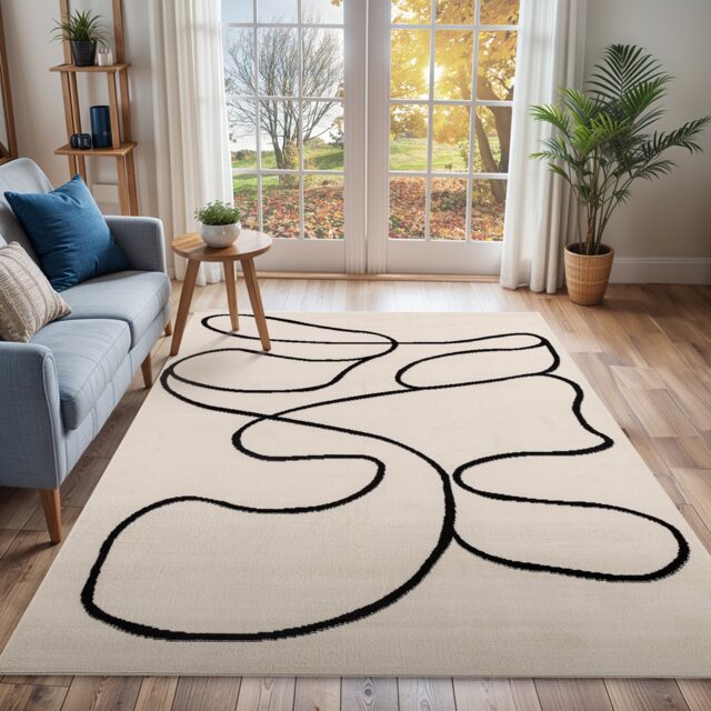 LIVABLISS Pisa-Modern Rug 200 x 275 cm Off-White Black