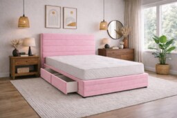 Divan Bed Set Headboard and Footboard with Mattress 4ft Small Double Pink Suede Storage 4 Drawers