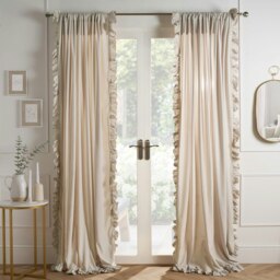"OHS Frill Linen Slot Top Sheet Net 2 Panel Voile Curtains - 55x87"" Brown Beige"