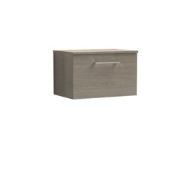 Balterley Level Wall Hung 1 Drawer Vanity Unit with Worktop - Natural Wood-grain Finish Brown Grey Vicenza Oak