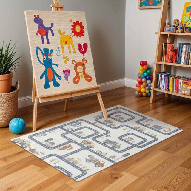 LIVABLISS Lillian-Kids Washable Rug 120 x 170 cm Beige Grey Orange Blue