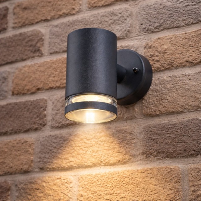 CGC Lighting Jennifer Anthracite Outdoor GU10 Single-Spot Cylinder Wall Light Black Black Height: 11.2 cm, Width: 7.6 cm, Depth: 10.5 cm