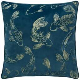 Paoletti Koi Pond Embroidered Velvet Navy Cushion Cover 50 x 50 cm Multi