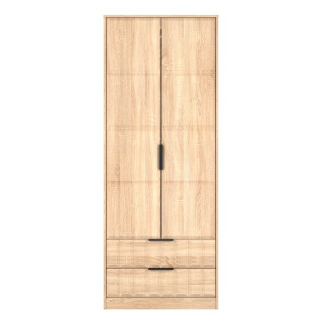 Seattle Tall 2 Drawer Double Wardrobe in Bardolino Oak (Ready Assembled) Brown Bardolino Oak