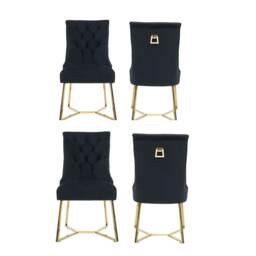 Set of 4 Ambra Modern Velvet Dining Chairs with Gold Legs & Ring Handle - Tufted Back, Plush Foam Seat, Luxury Accent Chair Blue Blue